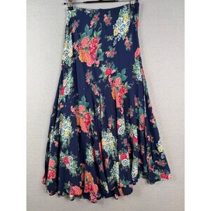 Chadwicks Floral Skirt Womens M Blue Rayon Flounce Hem Flowy Cottagecore Midi
